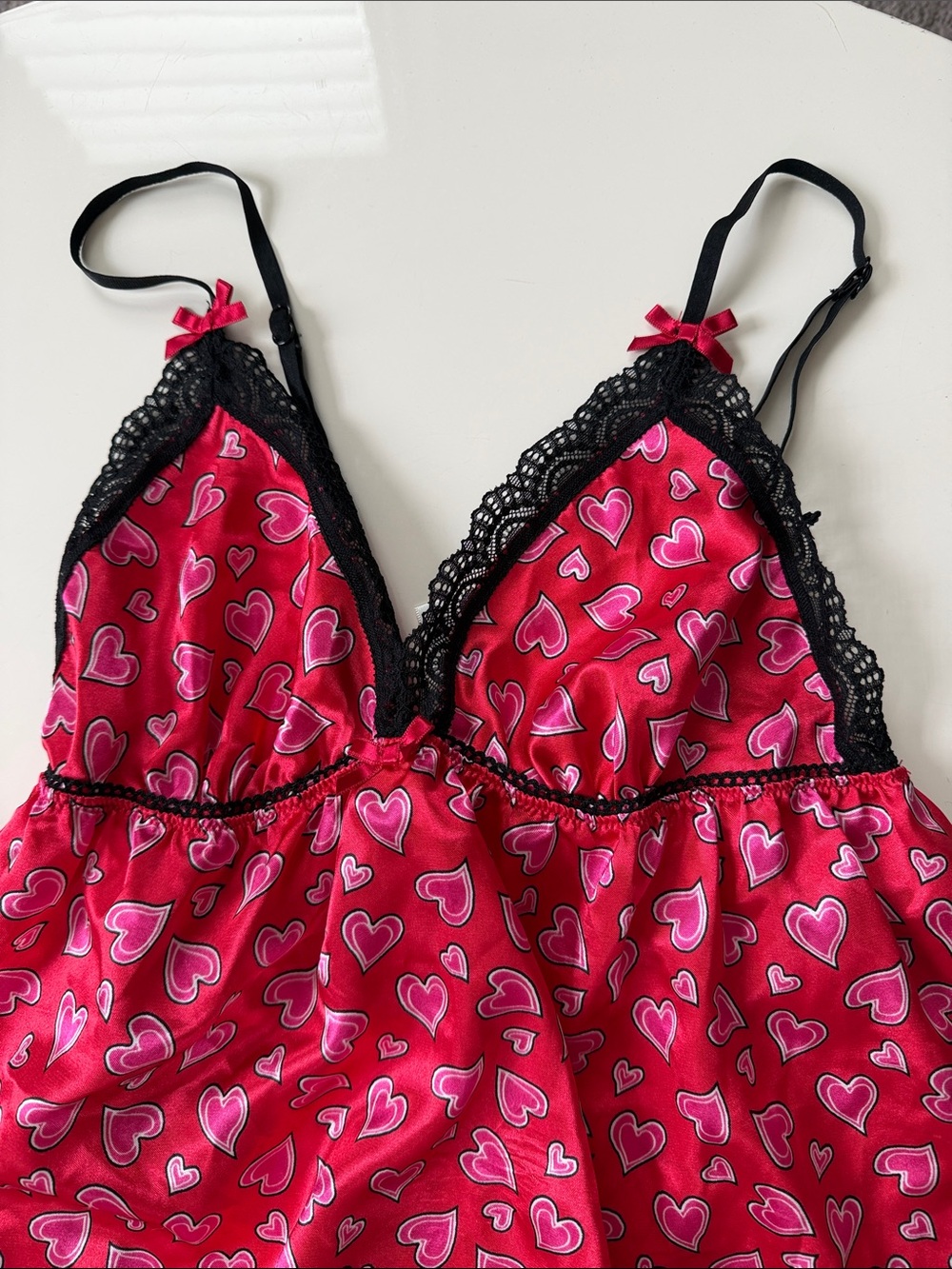 Pink Heart-Print Lace Trim Chemise - Picture 2 of 4